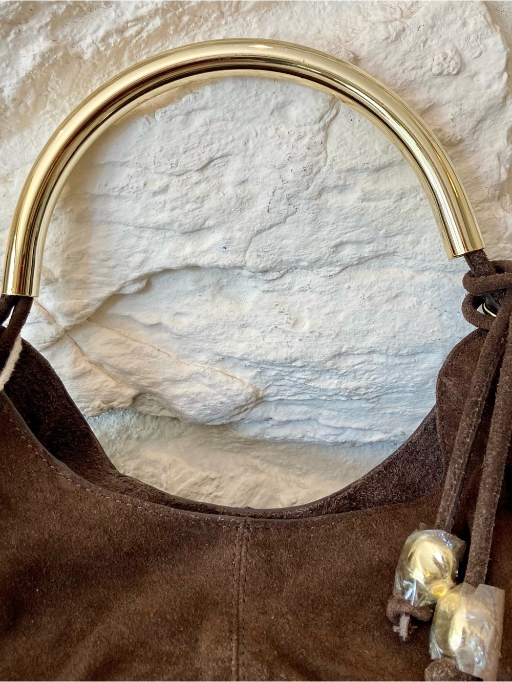 NWT Haute Hippie Brown Suede Hobo Bag/Crossbody with Gold Arched Handle - Picture 2 of 16